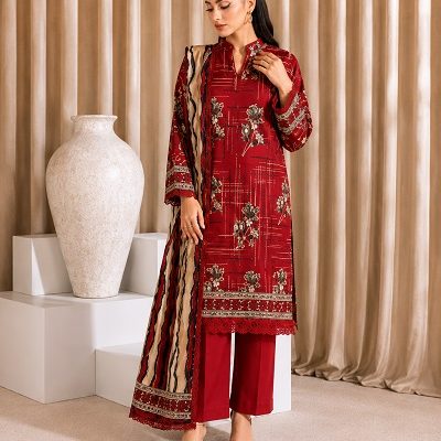 Crimson Red Floral Printed 3 Piece Women's Suit
