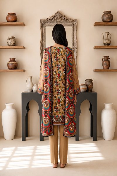 Women's Premium Beige Printed 3 Piece Lawn Suit with Printed Dupatta - Image 4