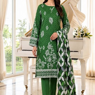 Women's 3 Piece Printed Lawn Suit   Green Floral Printed Shirt with Digital Printed Dupatta | Pakistani Summer Collection