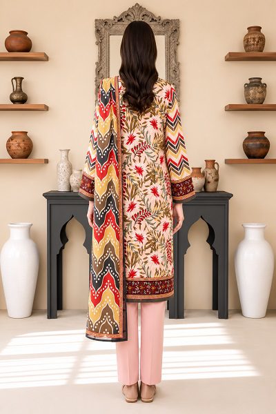 Women's Premium Pink Printed 3 Piece Lawn Suit with Printed Dupatta - Image 5