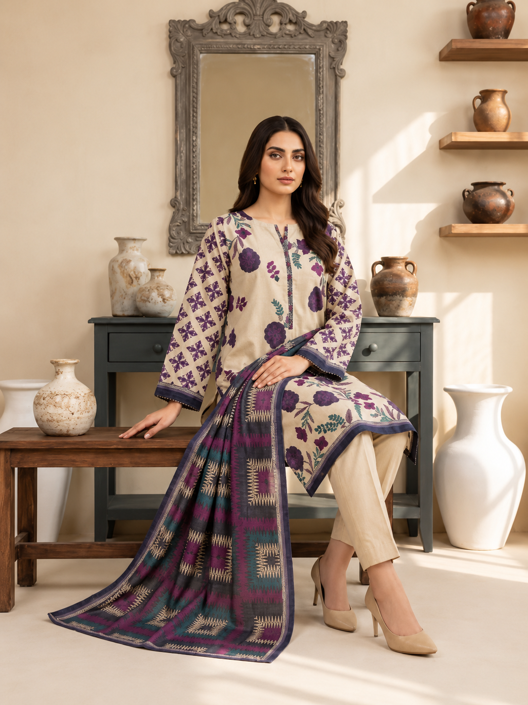 Women's Premium Printed 3 Piece Lawn Suit with Printed Dupatta - Image 2