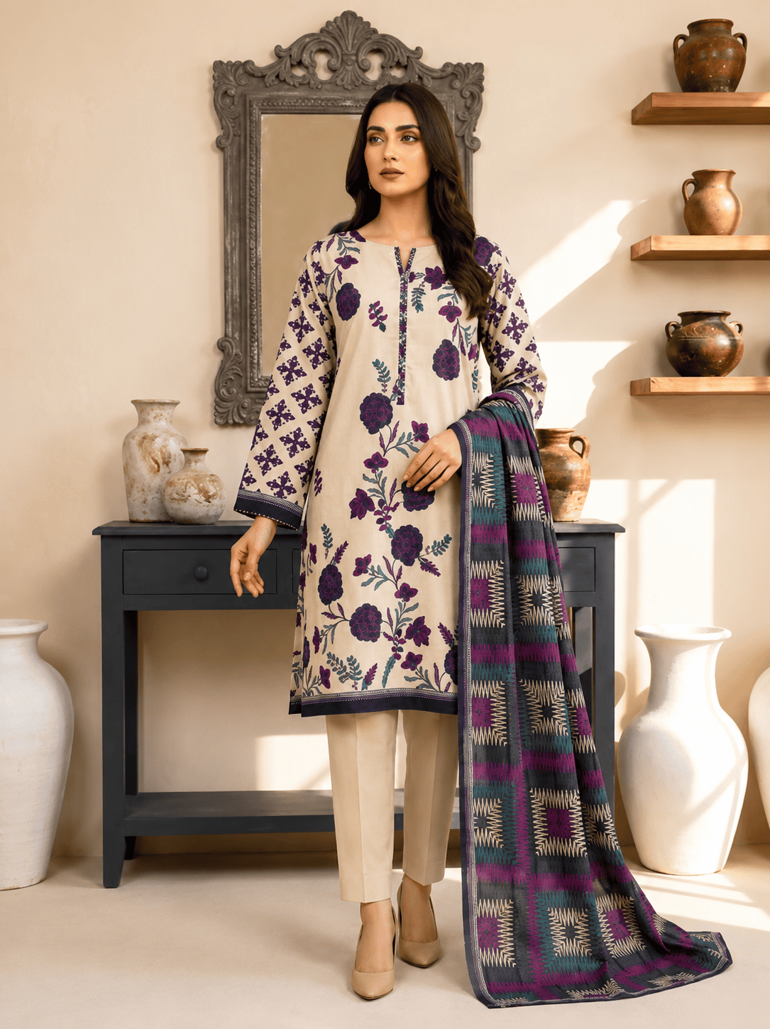 Women's Premium Printed 3 Piece Lawn Suit with Printed Dupatta