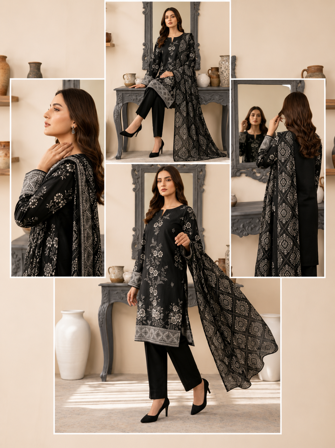 Women's Premium Black Printed 3 Piece Lawn Suit with Printed Dupatta - Image 2