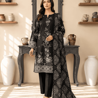 Women's Premium Black Printed 3 Piece Lawn Suit with Printed Dupatta