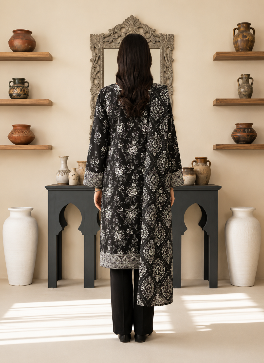 Women's Premium Black Printed 3 Piece Lawn Suit with Printed Dupatta - Image 3