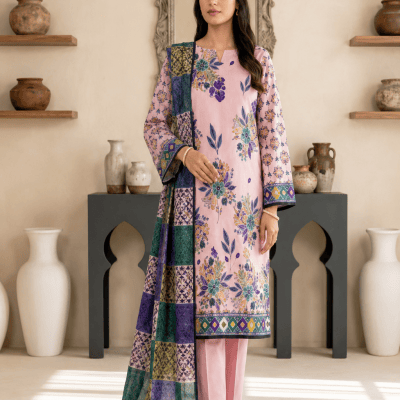 Blush Pink Printed 3 Piece Lawn Suit with Digital Printed Dupatta