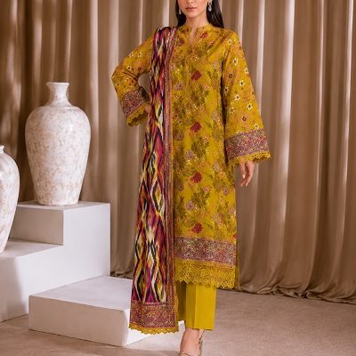 Mustard Gold Floral Printed 3 Piece Women's Suit