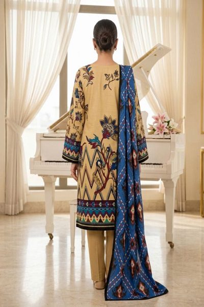Women's 3 Piece Printed Lawn Suit Beige Floral Shirt with Multicolor Digital Printed Dupatta | Pakistani Summer Collection - Image 4