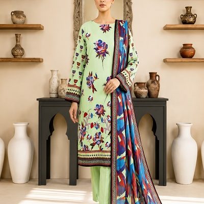 Women's Premium Mint Green Printed 3 Piece Lawn Suit with Printed Dupatta