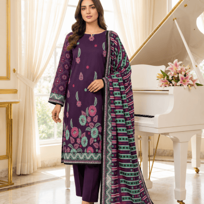Premium Purple Printed 3 Piece Lawn Suit with Printed Dupatta