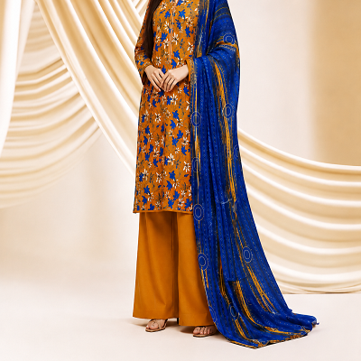Mustard Gold Floral Printed 3 Piece Women's Suit