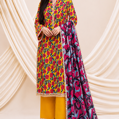 Sunflower Yellow Floral Printed 3 Piece Women's Suit