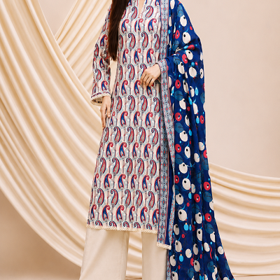 Ivory White Paisley Printed 3 Piece Women's Suit