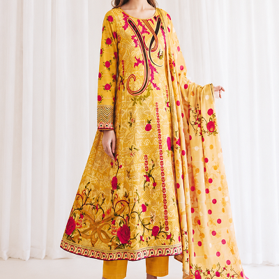 Golden Mustard Floral Printed 3 Piece Women's Suit