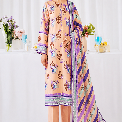 Blush Peach Floral Printed 3 Piece Women's Suit