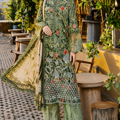 Sage Green Embroidered 3 Piece Women's Suit