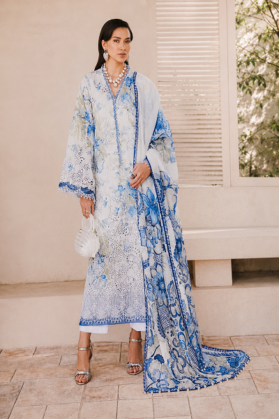 Ice Blue Embroidered 3 Piece Women's Suit