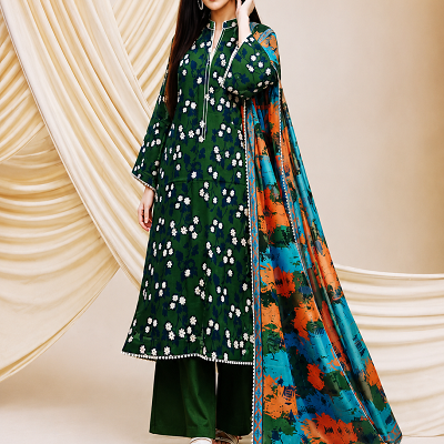 Emerald Green Floral Printed 3 Piece Women's Suit