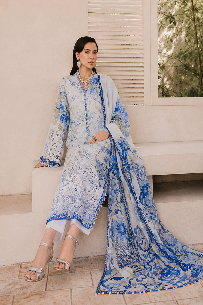 Ice Blue Embroidered 3 Piece Women's Suit - Image 2