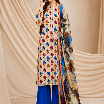 Beige Floral Printed 3 Piece Women's Suit