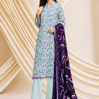 Sky Blue Floral Printed 3 Piece Women's Suit