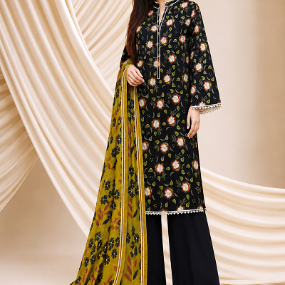 Black Floral Printed 3 Piece Women's Suit
