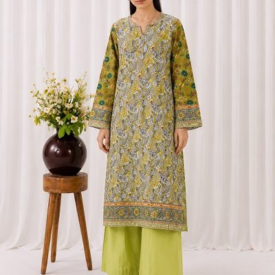 Olive Green Floral Printed 2 Piece Women's Suit