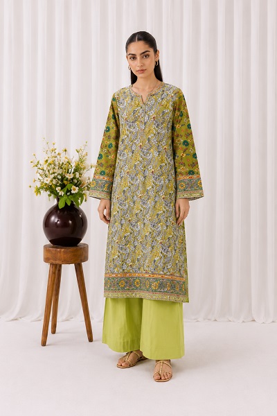 Olive Green Floral Printed 2 Piece Women's Suit
