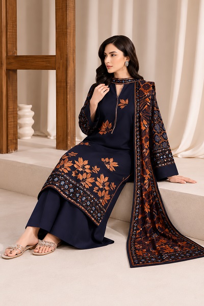 Midnight Black Floral Printed 3 Piece Women's Suit - Image 2
