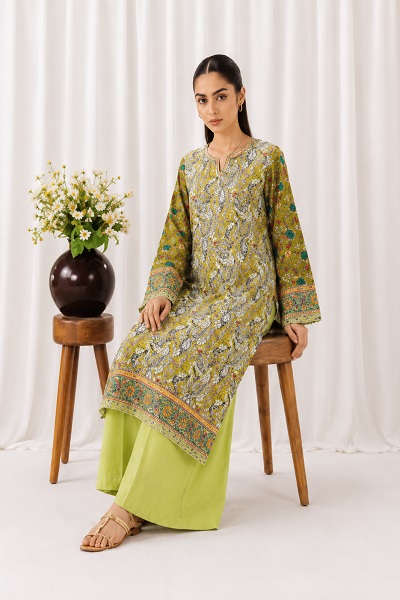 Olive Green Floral Printed 2 Piece Women's Suit - Image 2